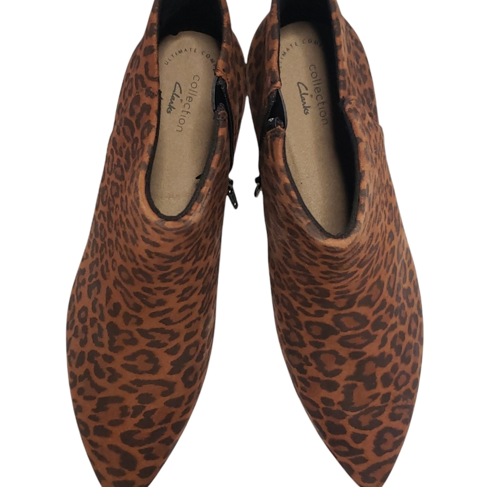 Clark's Linvale Sea Dark Tan Leopard Ankle Boot Womens 9.5 NEW IN BOX - Picture 9 of 15